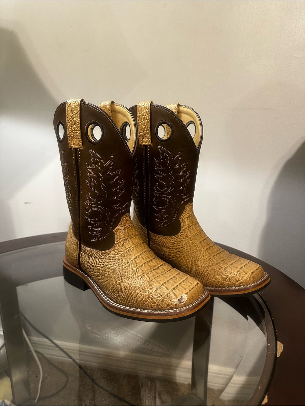 Kids Tan and Brown Western Pull-On Boots